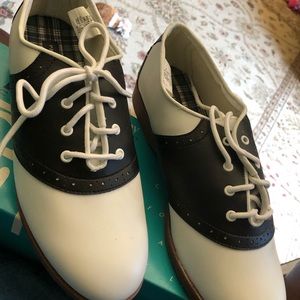 Black and white saddle Oxford shoes